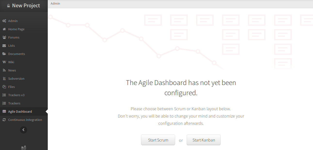 Agile Dashboard welcome screen