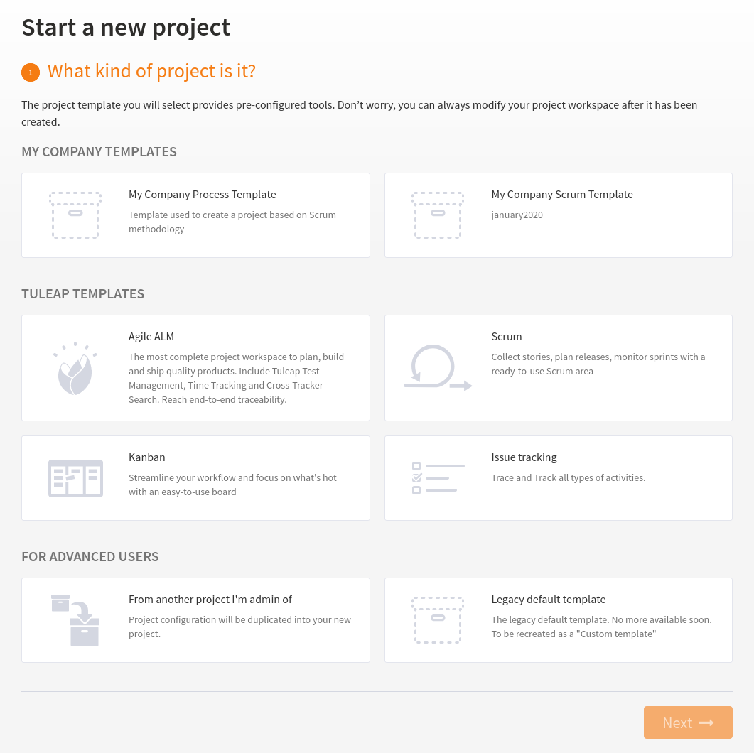 Project Creation: choose your template