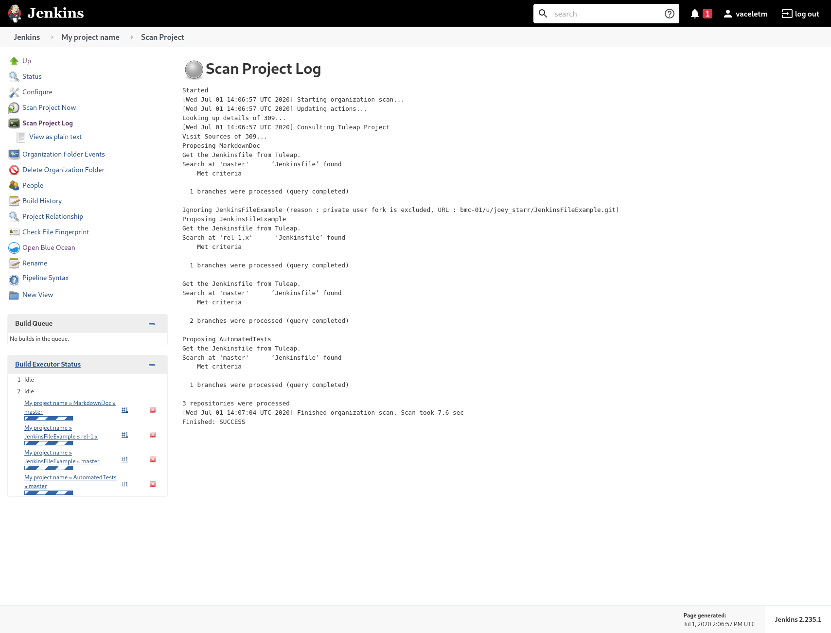 Initial scan of Tuleap project by Jenkins